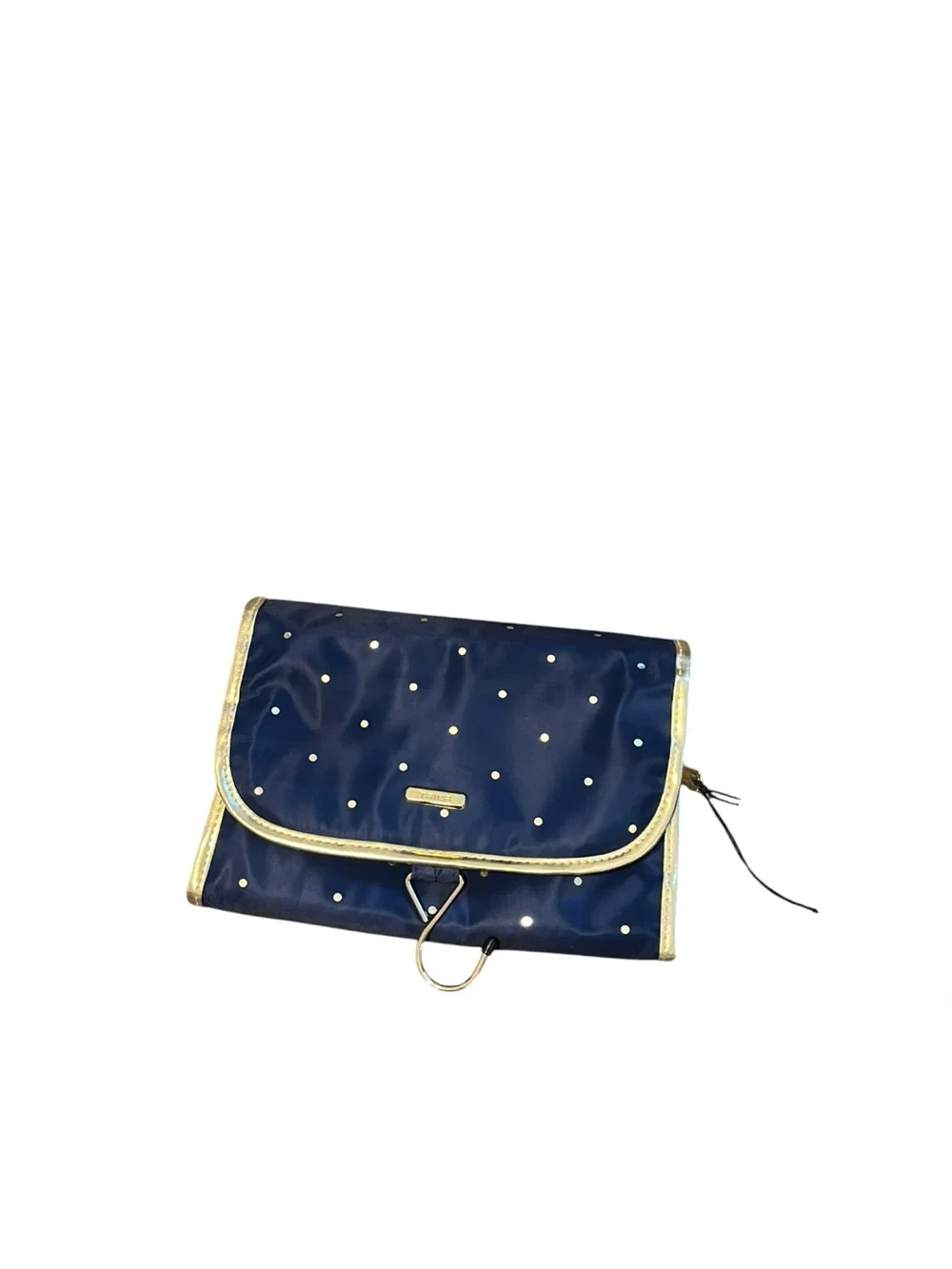 Trina Turk Travel Cosmetics Organizer Navy Polka Dot with Gold Accents NWOT